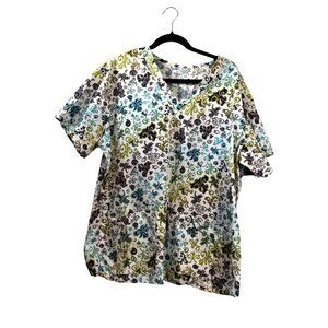 Med Couture Womens 2XL Scrub Top Floral Pattern 97% Cotton 3% Spandex